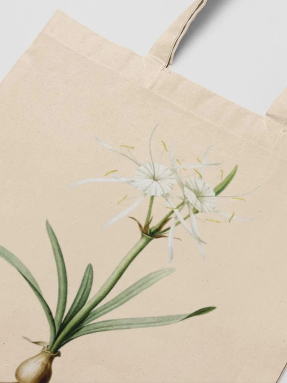Streambank Spiderlily Vintage Floral Print Graphic Canvas Tote Bag